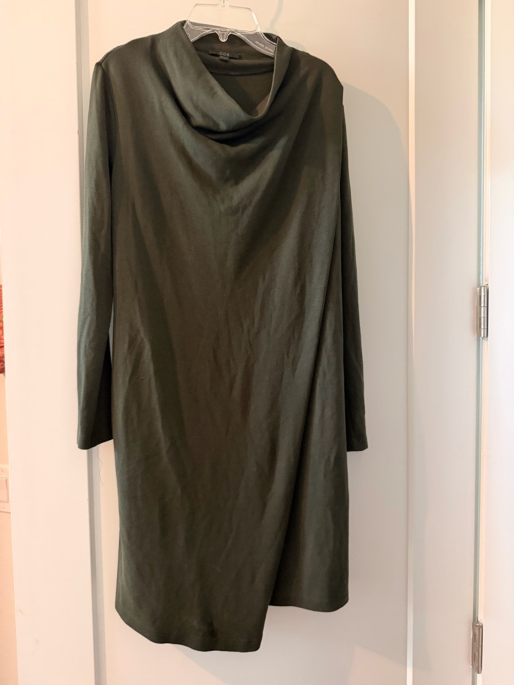 COS Olive Green Cowl Neck Long Sleeve Dress Sz S